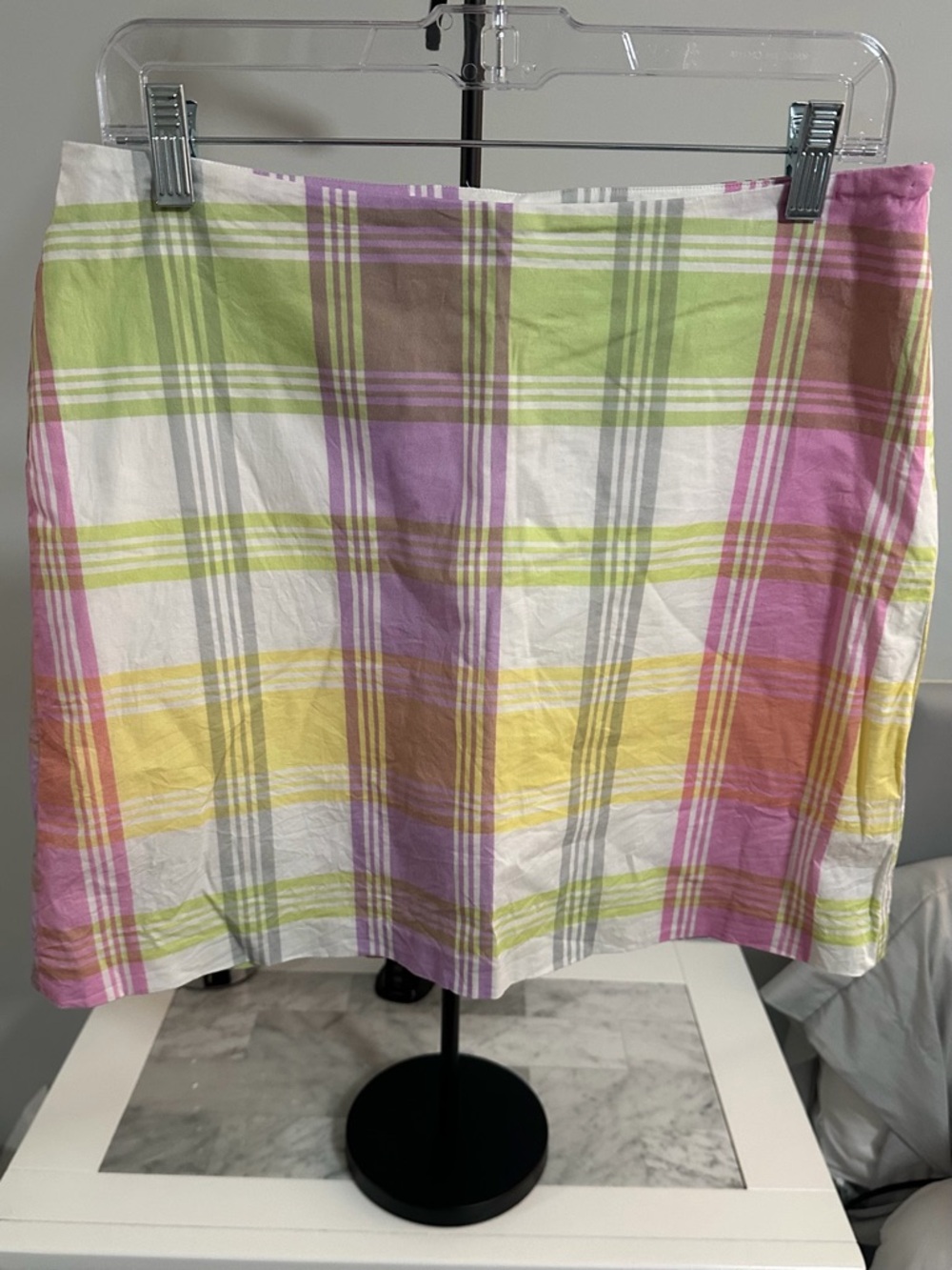 Pastel Plaid Mini Skirt - Pink, Yellow & Green
